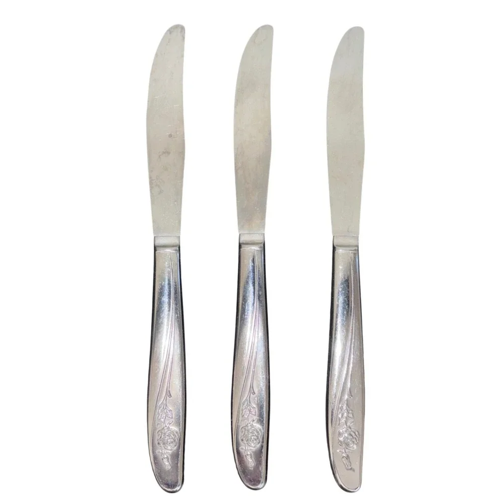Vintage | Oneida | MY ROSE Pattern | Stainless Steel‎ Dinner Knives | Set of 3